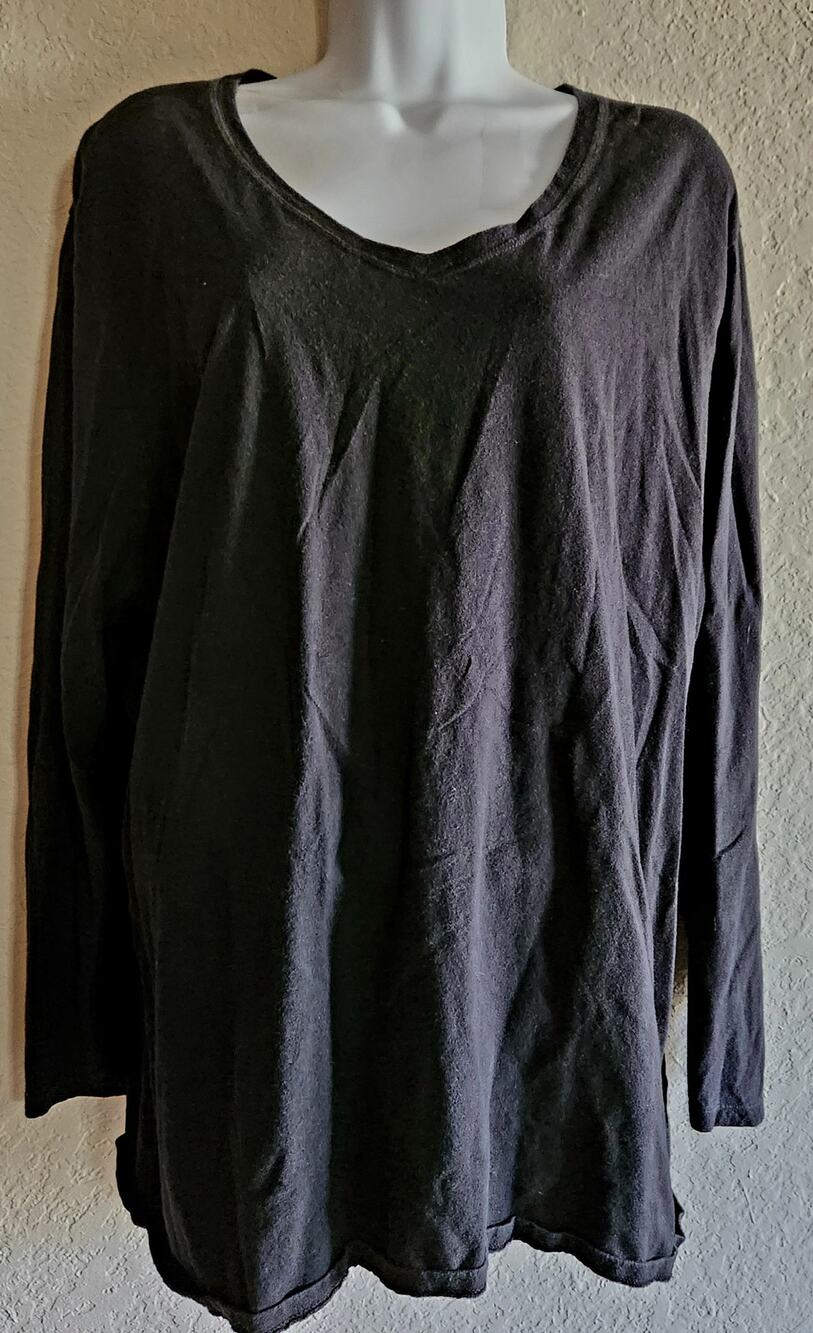 JMS Black V Neck Long Sleeves Top 3X 22W 24W Plus Lightweight Soft Stretch